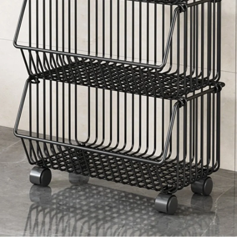 Kitchen Vegetable Storage Rack 4-Tier Rolling Cart Fruit Organizer Storage Holder Floor Standing Shelving