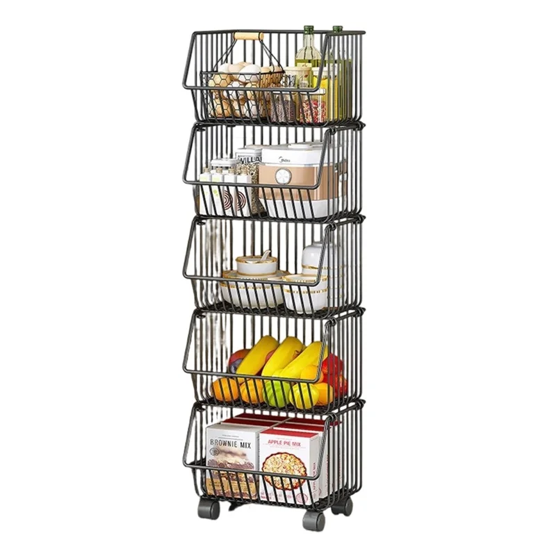 Kitchen Vegetable Storage Rack 5-Tier Rolling Cart Fruit Organizer Storage Holder Floor Standing Shelving