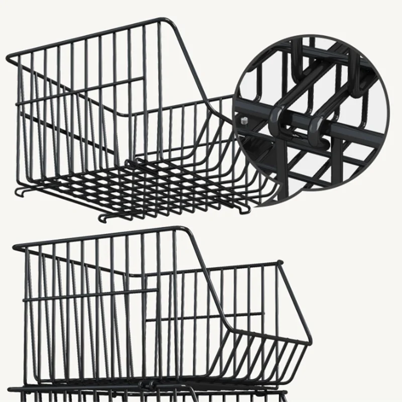 Kitchen Vegetable Storage Rack 3 Tier Fruit Organizer Multi-Function Rolling Cart Floor Standing Shelf Basket - Black