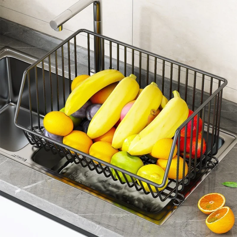 Kitchen Vegetable Storage Rack 4 Tier Fruit Organizer Multi-Function Rolling Cart Floor Standing Shelf Basket - Black