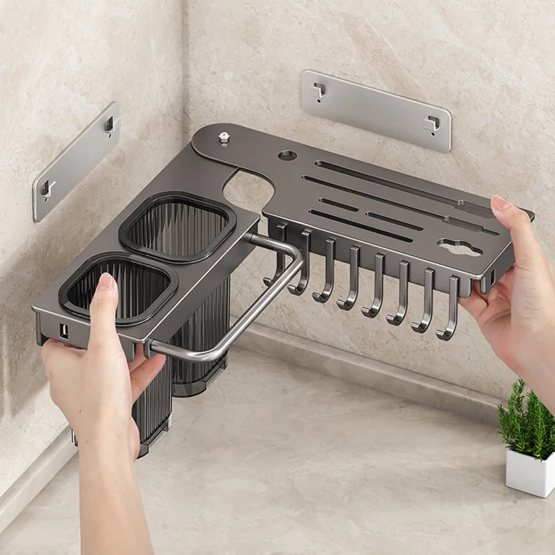 50cm Rotating Kitchen Knife Holder with 2 Utensil Container, Multifunctional Wall-Mounted Corner Storage Rack for Home - Tarnish