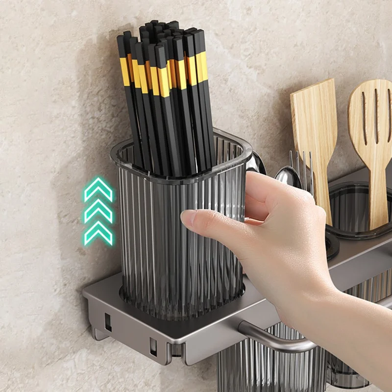 50cm Rotating Kitchen Knife Holder with 2 Utensil Container, Multifunctional Wall-Mounted Corner Storage Rack for Home - Tarnish