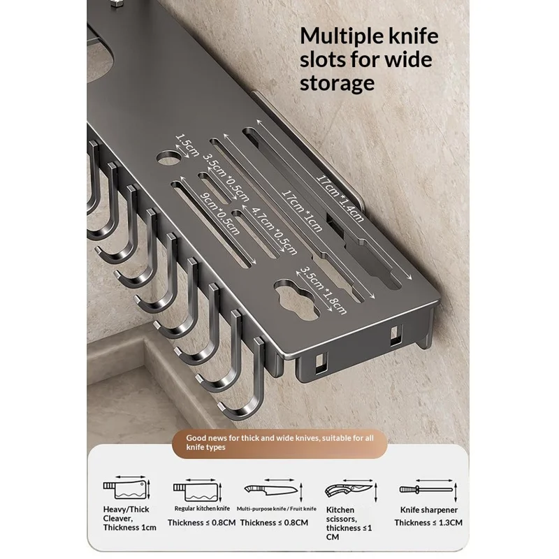 50cm Rotating Kitchen Knife Holder with 2 Utensil Container, Multifunctional Wall-Mounted Corner Storage Rack for Home - Tarnish