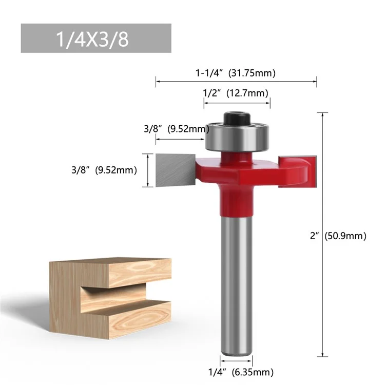 C0714410R 1 / 4"x3 / 8" Schaft Fräser T-Form Nutstichfräser Legierung Fräser für Holz, MDF, Holzbearbeitung