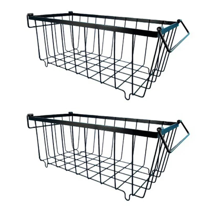 2Pcs Freezer Storage Holder Kitchen Organizer Metal Wire Basket with Handle for Refrigerator
