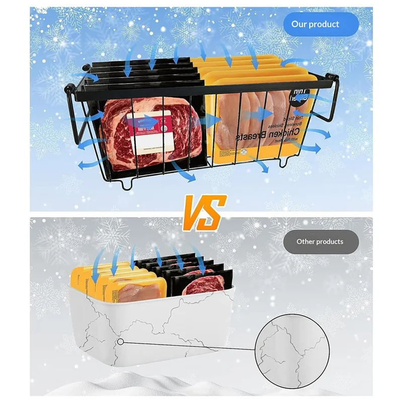 2Pcs Freezer Storage Holder Kitchen Organizer Metal Wire Basket with Handle for Refrigerator