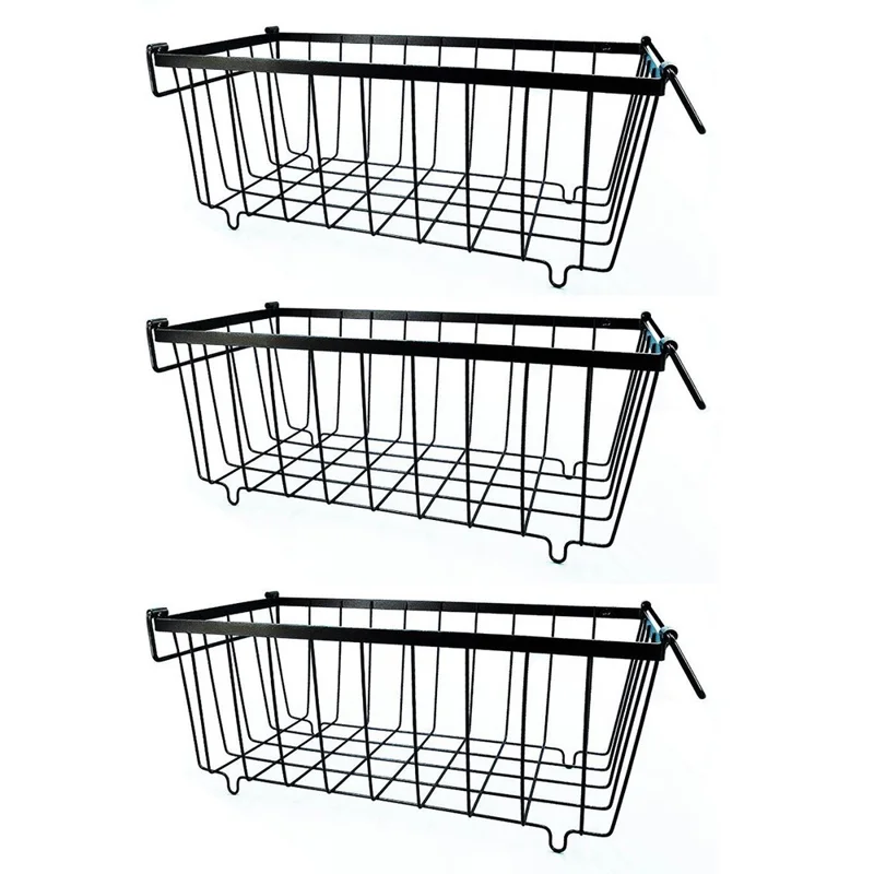 3Pcs Freezer Storage Holder Kitchen Organizer Metal Wire Basket with Handle for Refrigerator