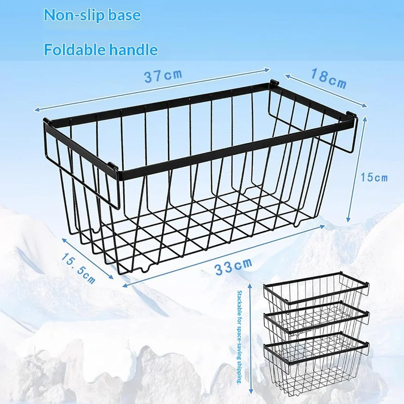 3Pcs Freezer Storage Holder Kitchen Organizer Metal Wire Basket with Handle for Refrigerator