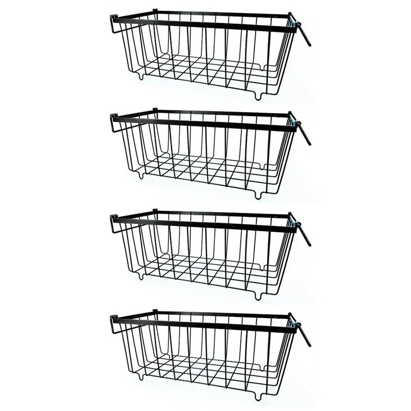 4Pcs Freezer Storage Holder Kitchen Organizer Metal Wire Basket with Handle for Refrigerator