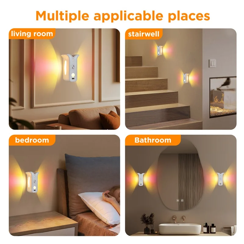 HDD-01 2Pcs Butterfly Shape Rechargeable LED Night Light Magnetic Motion Sensor Wall Lamp