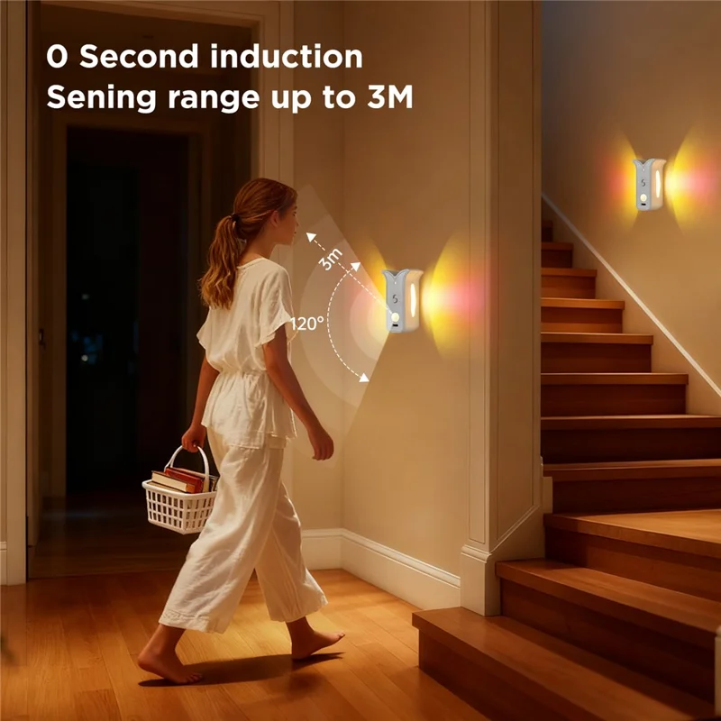 HDD-01 2Pcs Butterfly Shape Rechargeable LED Night Light Magnetic Motion Sensor Wall Lamp