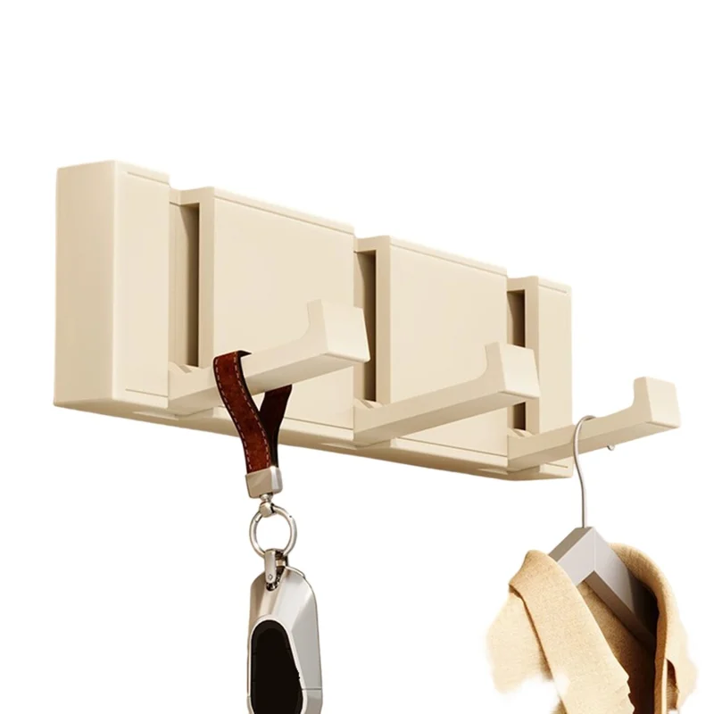 Porte-manteau pliable avec 3 crochets, sans perçage, gain de place, support mural pour entrée salle de bain - Beige