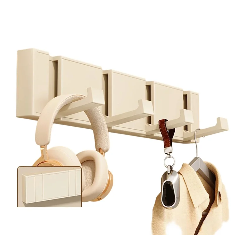 Складная вешалка с 4 крючками, крепится на дверь без сверления, экономия места, настенная вешалка для прихожей и ванной комнаты — бежевая