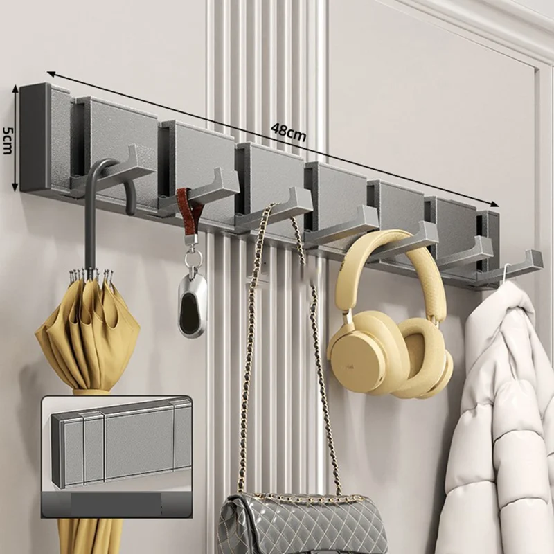 Складная вешалка с 7 крючками, крепится на дверь без сверления, экономия места, настенная вешалка для верхней одежды, для прихожей, ванной комнаты - Тусклый