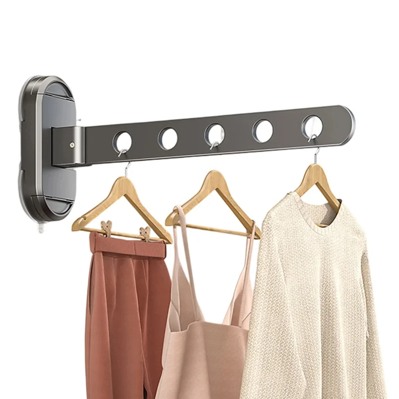 30cm Length 5-Hole Clothes Hanger Suction Cup Wall Mounted Foldable Drying Rack Indoor Laundry Organizer - Tarnish