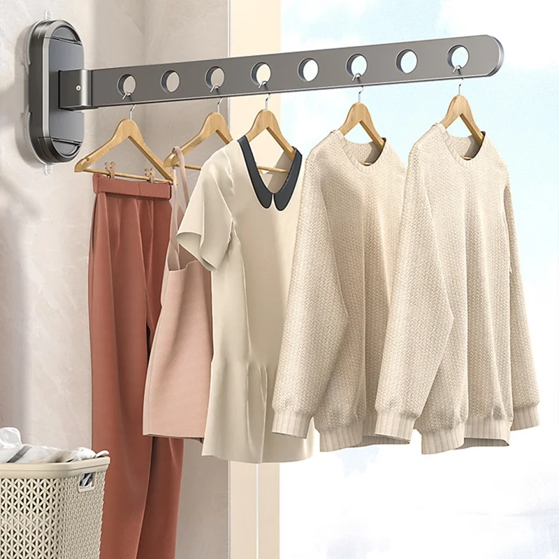 44cm Length 8-Hole Clothes Hanger Suction Cup Wall Mounted Foldable Drying Rack Indoor Laundry Organizer - Tarnish