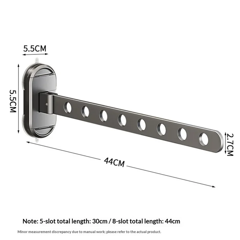 44cm Length 8-Hole Clothes Hanger Suction Cup Wall Mounted Foldable Drying Rack Indoor Laundry Organizer - Tarnish