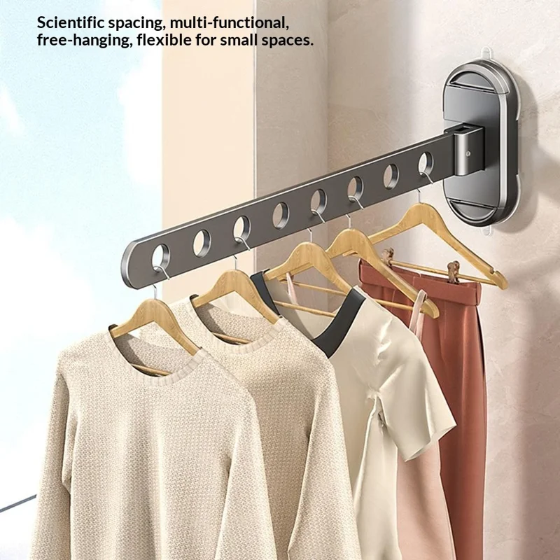 44cm Length 8-Hole Clothes Hanger Suction Cup Wall Mounted Foldable Drying Rack Indoor Laundry Organizer - Tarnish