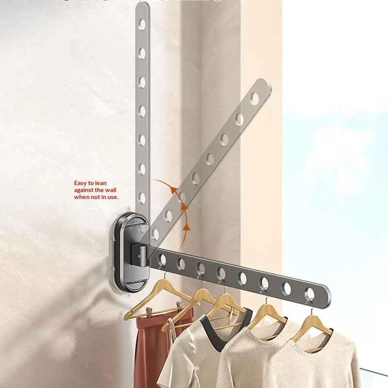 44cm Length 8-Hole Clothes Hanger Suction Cup Wall Mounted Foldable Drying Rack Indoor Laundry Organizer - Tarnish