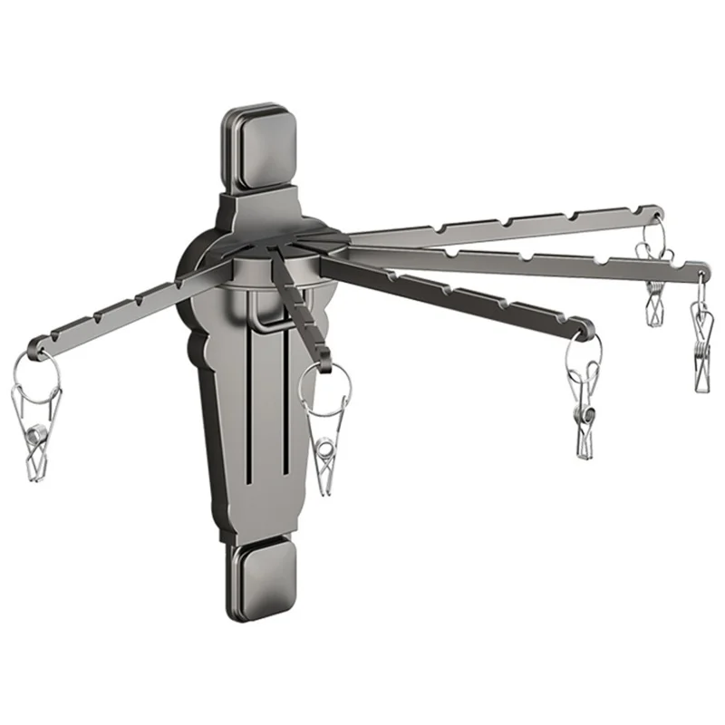 Folding Fan-shaped Wall Mounted Clothes Drying Rack Multi-Rod Underwear Hanging Rack with Sock Clips - Tarnish