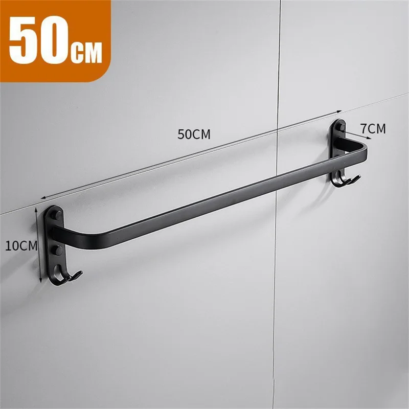 50cm Single Bar Towel Rack Wall Mounted Space Aluminum Bathroom Towel Holder Hanger - Black