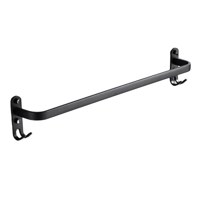 70cm Single Bar Towel Rack Wall Mounted Space Aluminum Bathroom Towel Holder Hanger - Black