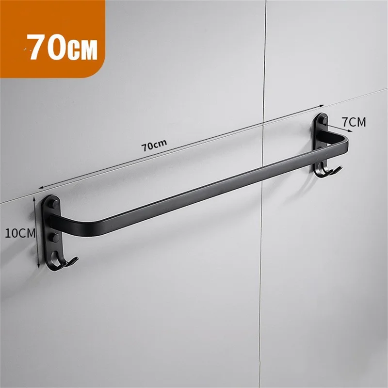 70cm Single Bar Towel Rack Wall Mounted Space Aluminum Bathroom Towel Holder Hanger - Black