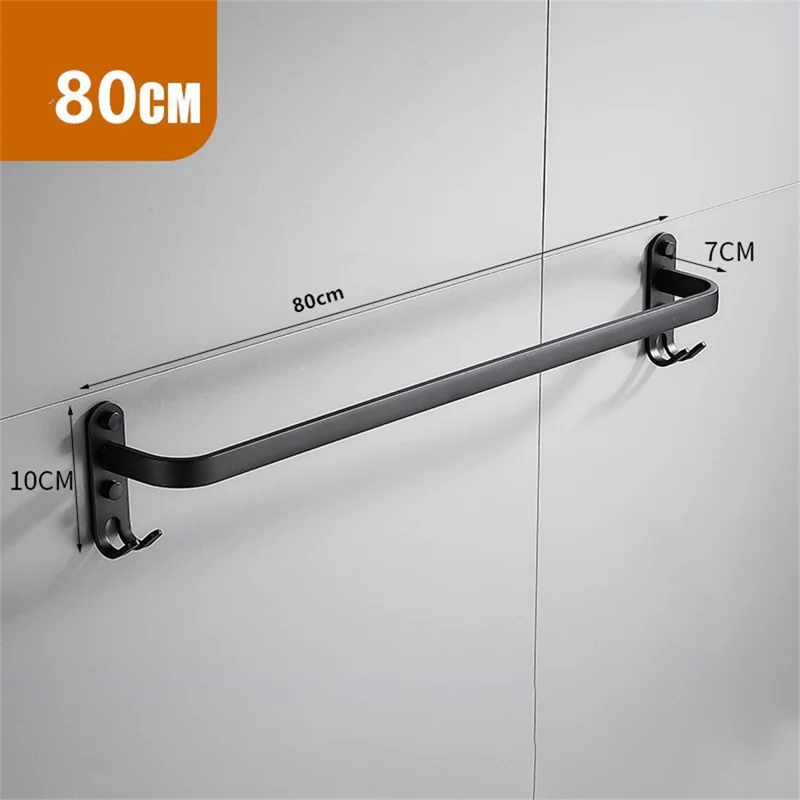 80cm Single Bar Towel Rack Wall Mounted Space Aluminum Bathroom Towel Holder Hanger - Black