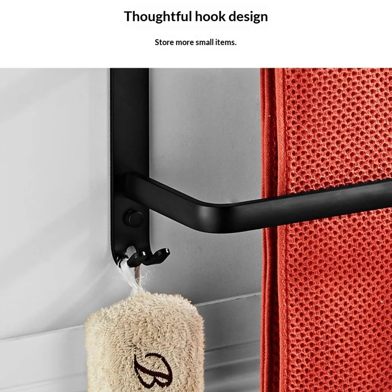 40cm Double Towel Bars Wall Mounted Space Aluminum Towel Holder Hanger for Bathroom - Black