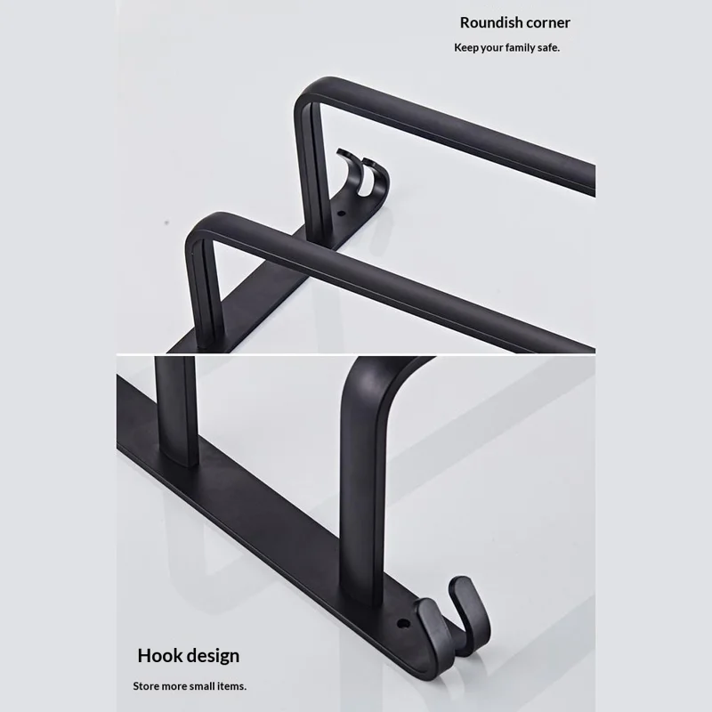Podwójne wieszaki na ręczniki 50 cm, uchwyt ścienny z kosmicznego aluminium do łazienki - Czarny