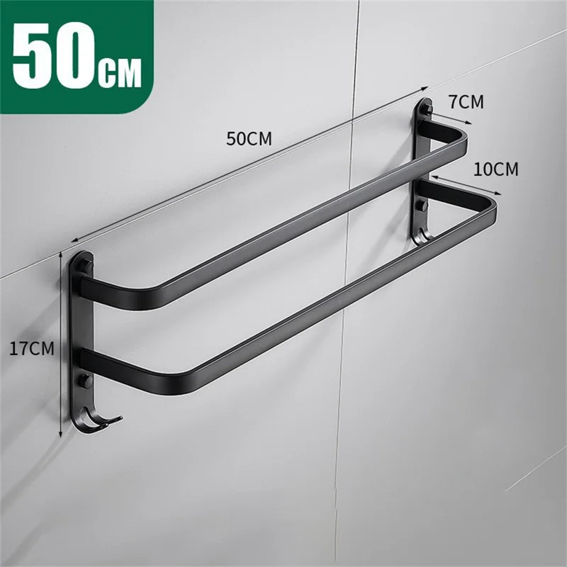 Podwójne wieszaki na ręczniki 50 cm, uchwyt ścienny z kosmicznego aluminium do łazienki - Czarny