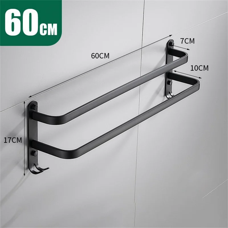 Podwójne wieszaki na ręczniki 60 cm, uchwyt ścienny z kosmicznego aluminium do łazienki - Czarny