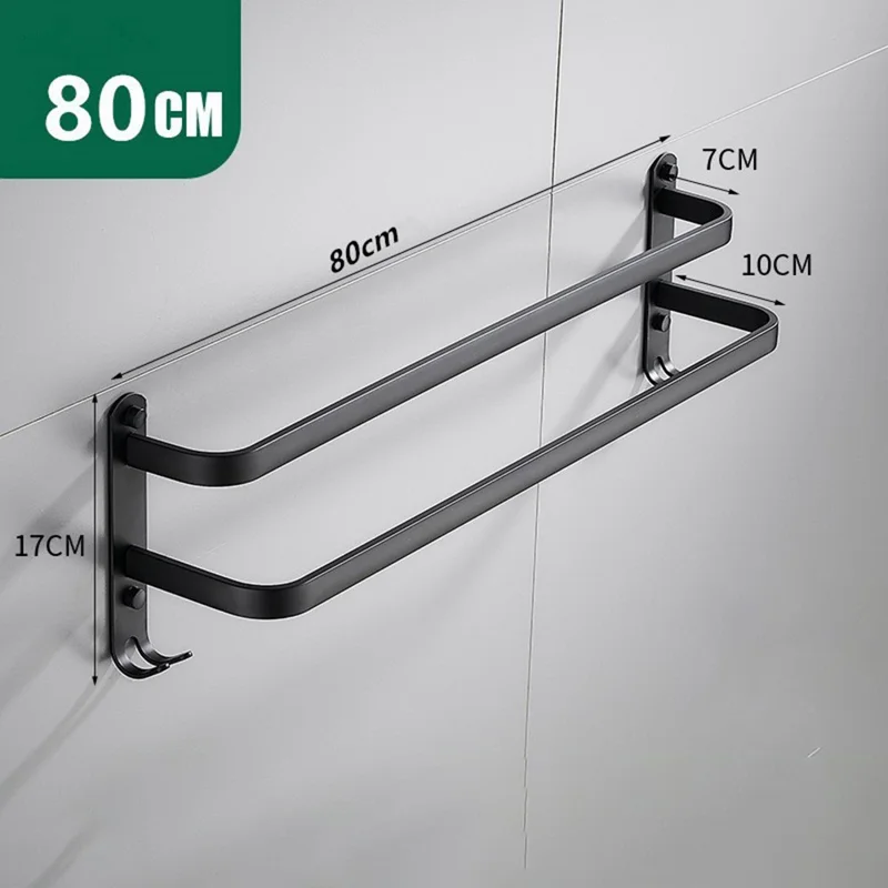 80 cm Dwa Pręty na Ręczniki, Ścienne Wieszaki z Kosmicznego Aluminium na Ręczniki dla Łazienki - Czarny