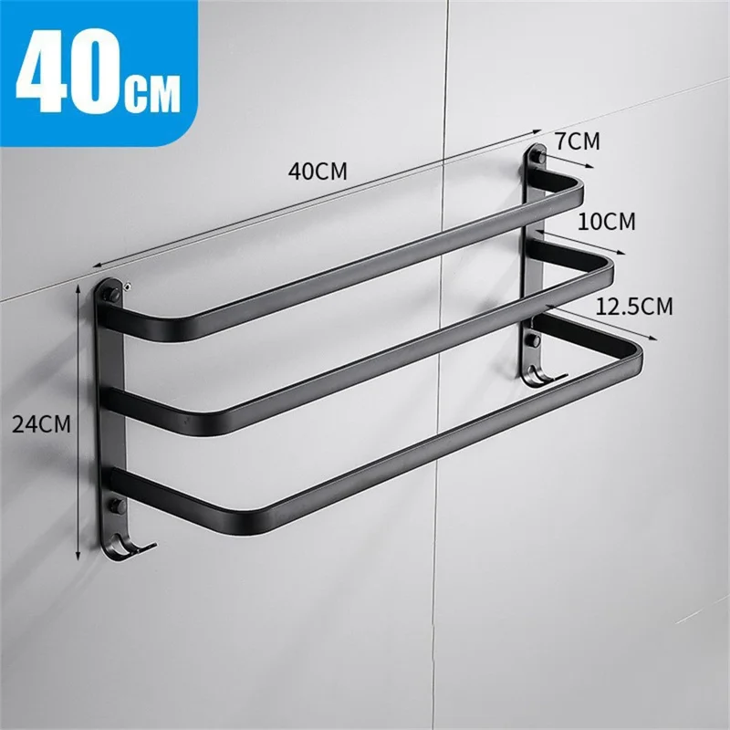 40cm 3-Tiers Towel Bars Wall Mounted Space Aluminum Towel Rail Rack for Bathroom - Black
