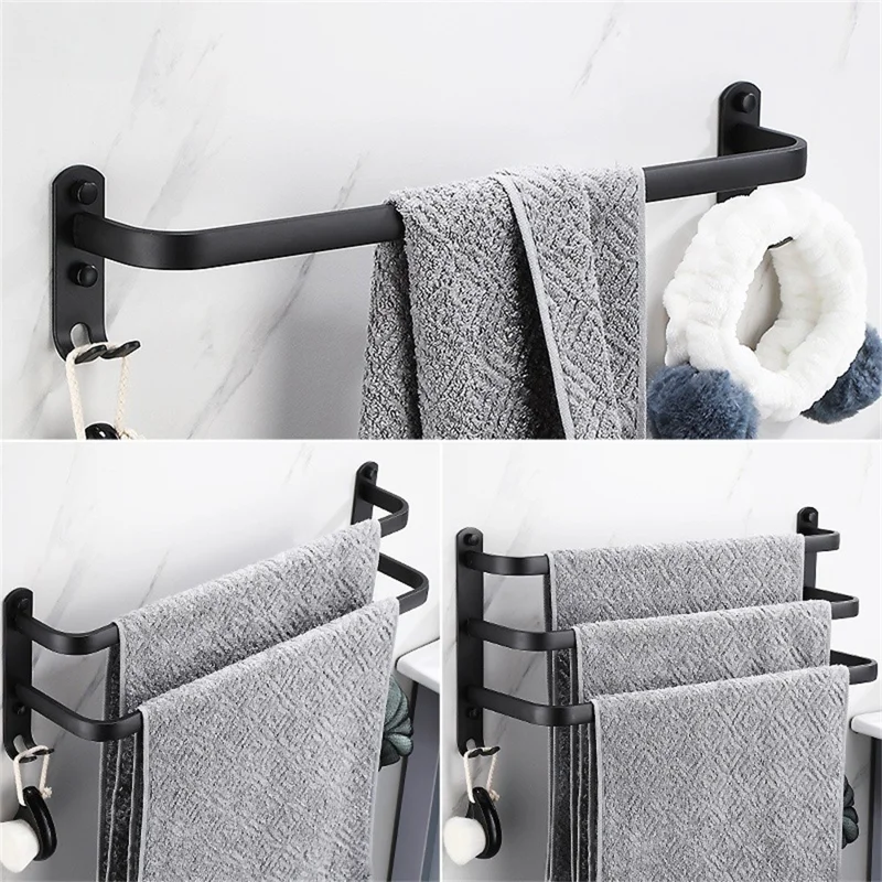 50cm 3-Tiers Towel Bars Wall Mounted Space Aluminum Towel Rail Rack for Bathroom - Black