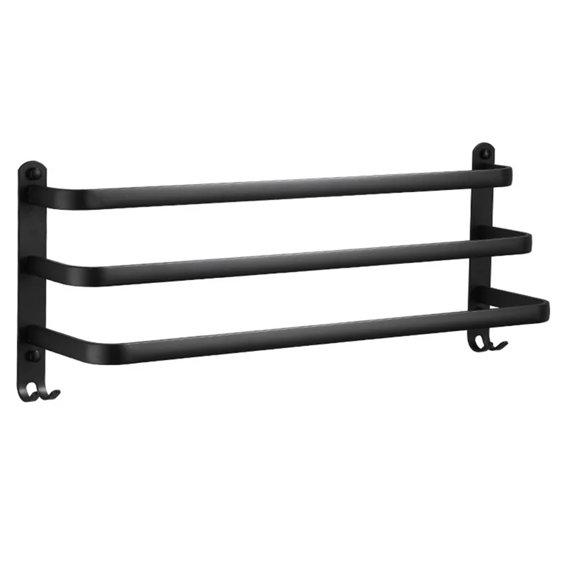 60cm 3-Tiers Towel Bars Wall Mounted Space Aluminum Towel Rail Rack for Bathroom - Black