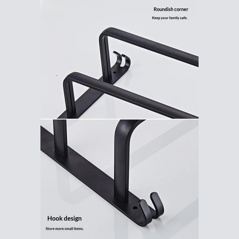 80cm 3-Tiers Towel Bars Wall Mounted Space Aluminum Towel Rail Rack for Bathroom - Black