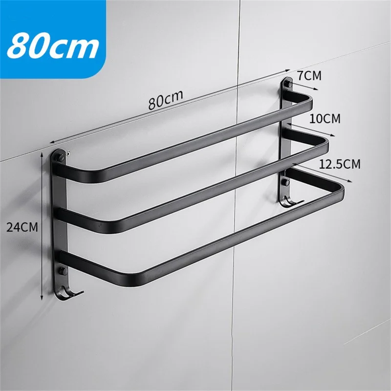 80cm 3-Tiers Towel Bars Wall Mounted Space Aluminum Towel Rail Rack for Bathroom - Black