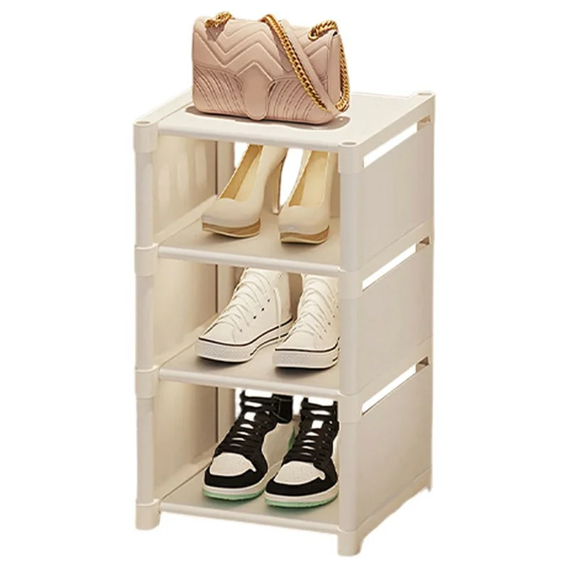 4 Tier Shoe Rack Space Saving Entryway Organizer Stackable Storage Shelf For Hallway Bedroom Closet - White