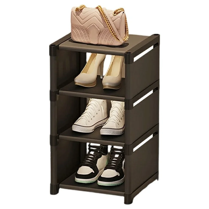 4 Tier Shoe Rack Space Saving Entryway Organizer Stackable Storage Shelf For Hallway Bedroom Closet - Black