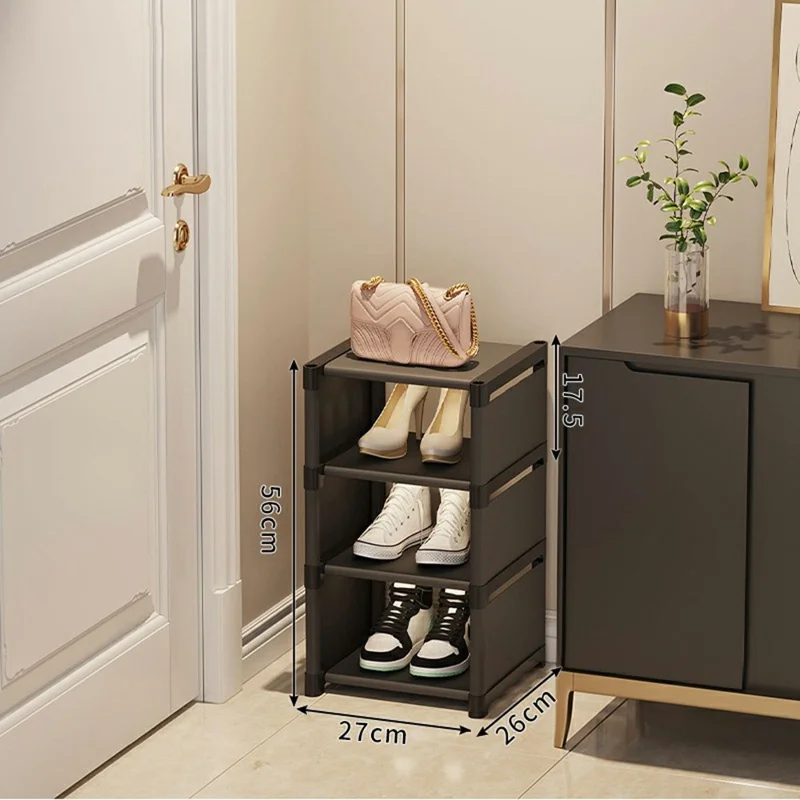 4 Tier Shoe Rack Space Saving Entryway Organizer Stackable Storage Shelf For Hallway Bedroom Closet - Black
