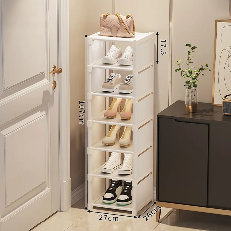 7 Tier Shoe Rack Space Saving Entryway Organizer Stackable Storage Shelf For Hallway Bedroom Closet - White