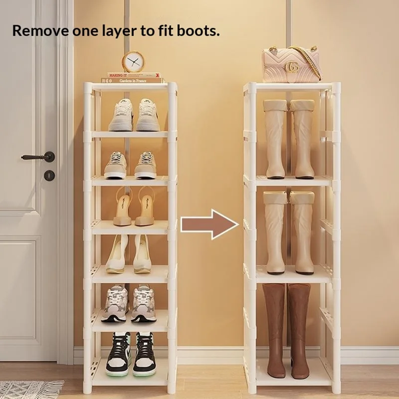 7 Tier Shoe Rack Space Saving Entryway Organizer Stackable Storage Shelf For Hallway Bedroom Closet - White