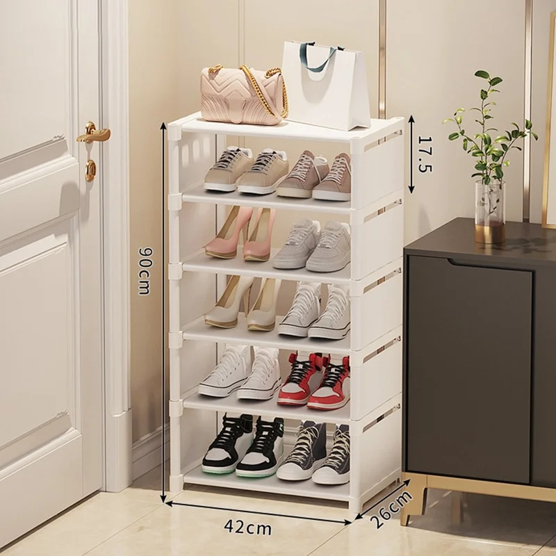 6 Tier Wide Shoe Rack Space Saving Entryway Organizer Stackable Storage Shelf Easy Assembly - White