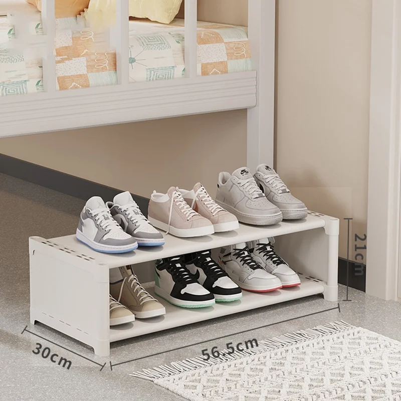 2 Tier 56.5cm Shoe Rack Space Saving Slim Under Desk Dorm Storage Organizer Multi-Function Dustproof - White