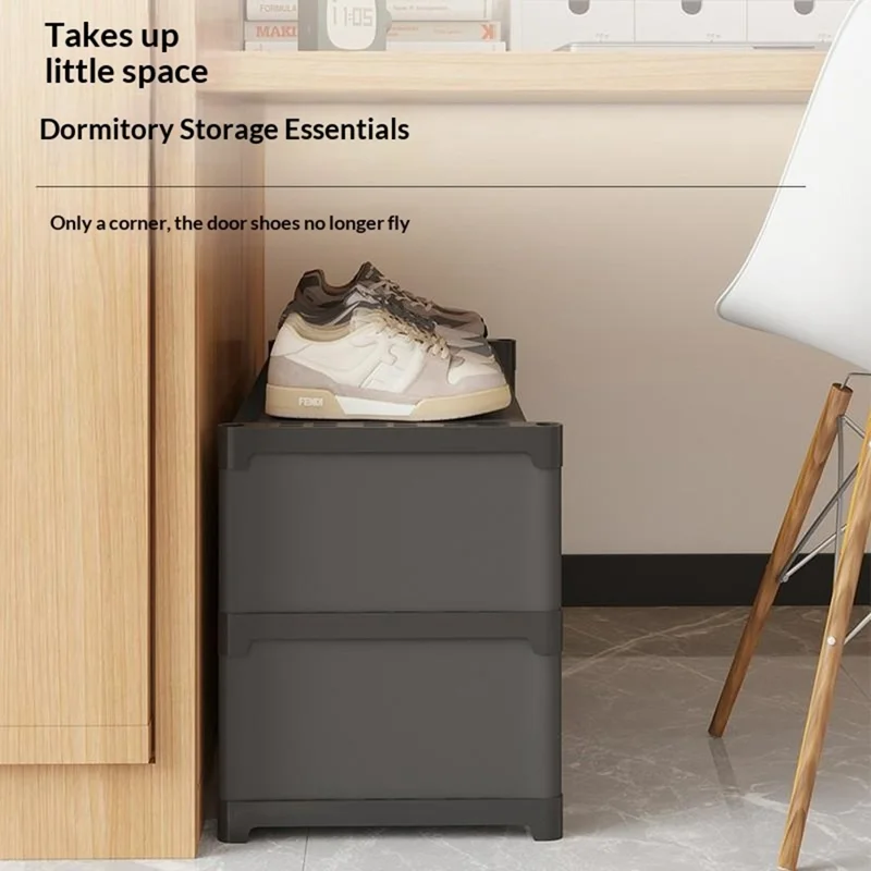 Prateleira para Sapatos com 3 Níveis, 56,5 cm, Poupa Espaço, Fina, para Baixo da Secretária, Organizador de Armazenamento para Dormitório, Multifunções à Prova de Poeira - Preto