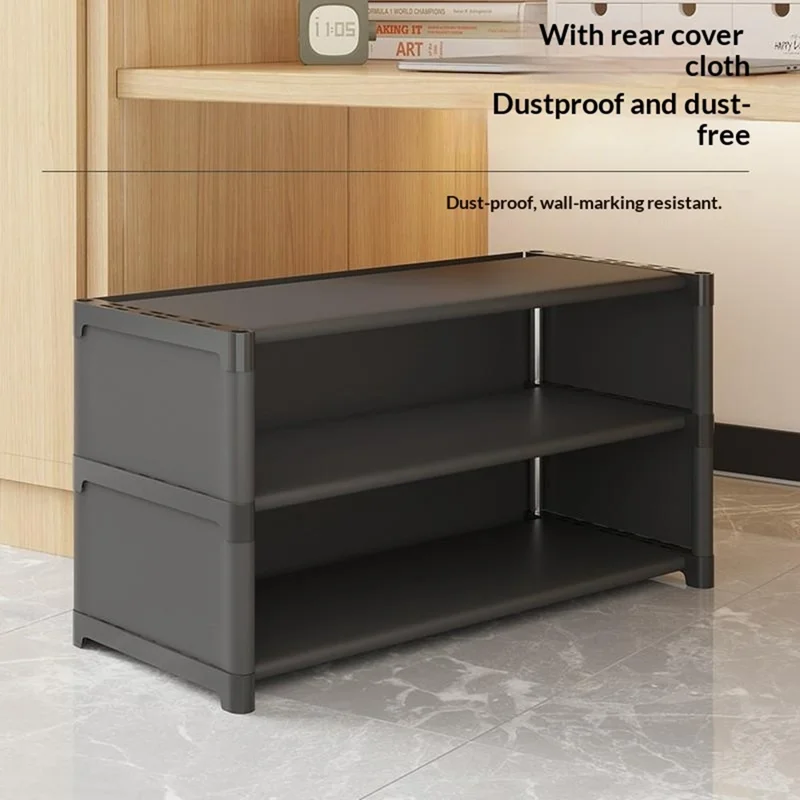 Prateleira para Sapatos com 3 Níveis, 56,5 cm, Poupa Espaço, Fina, para Baixo da Secretária, Organizador de Armazenamento para Dormitório, Multifunções à Prova de Poeira - Preto