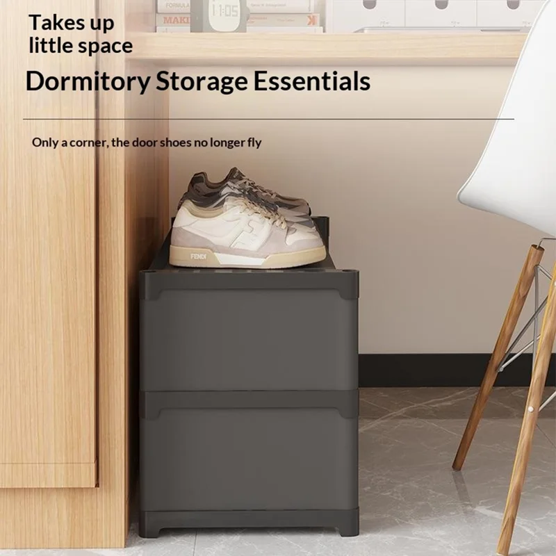 3 Tier 56.5cm Shoe Rack Space Saving Slim Under Desk Dorm Dustproof Storage Organizer with Curtain - Black