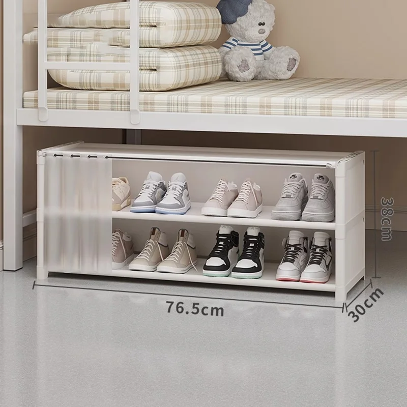3-уровневая обувница 76,5 см, компактная пылезащитная органайзер-стойка для хранения обуви под кровать с занавеской — белая