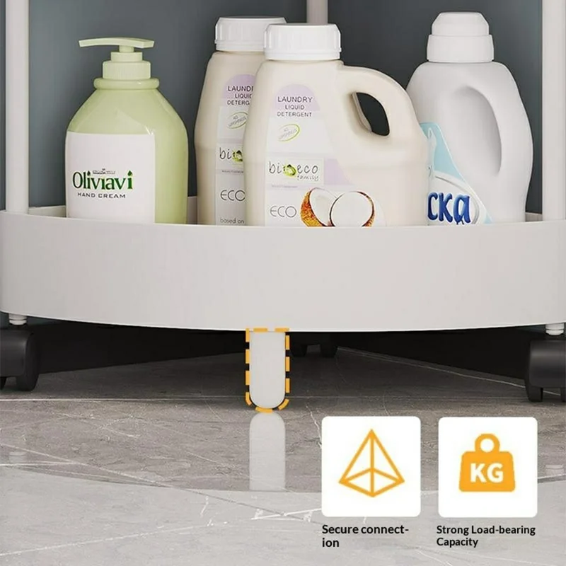 3-уровневая угловая полка для хранения, органайзер для ванной и кухни с колесиками, треугольная напольная стойка, экономия места - Черный